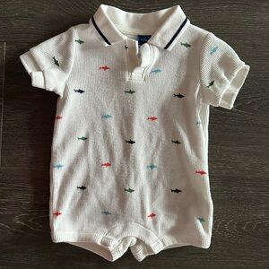 Old Navy White Polo Onesie with Colorful Fish Design for Baby Boy